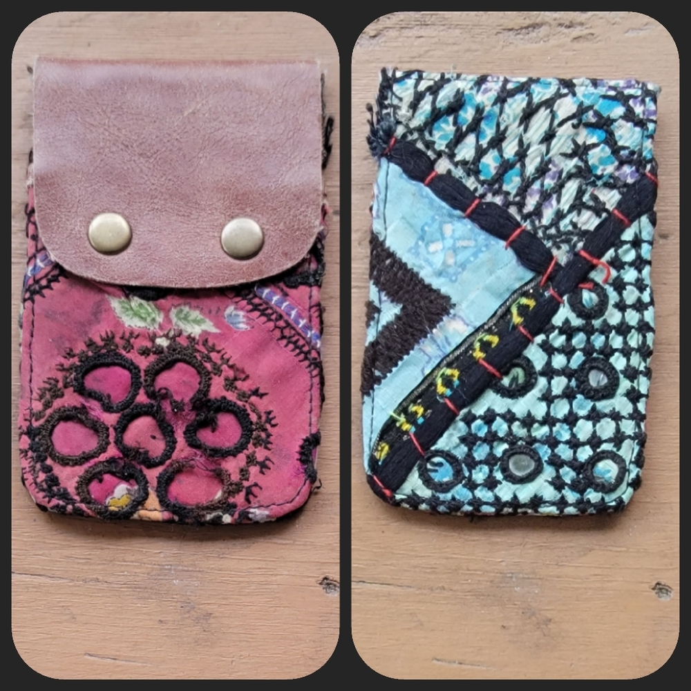 🍄🪬 Free People Boho Embroidered Repurposed vtg banjara hippie Wallet card case